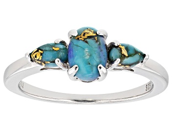 Picture of Blue Mohave Turquoise Rhodium Over Sterling Silver 3-Stone Ring