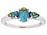 Blue Mohave Turquoise Rhodium Over Sterling Silver 3-Stone Ring
