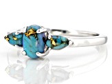 Blue Mohave Turquoise Rhodium Over Sterling Silver 3-Stone Ring