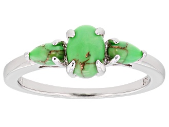 Green Mohave Turquoise Rhodium Over Sterling Silver 3-Stone Ring