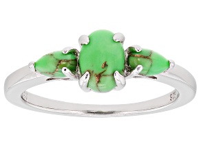 Green Mohave Turquoise Rhodium Over Sterling Silver 3-Stone Ring