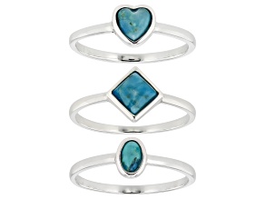 Blue Turquoise Sterling Silver Set of 3 Rings