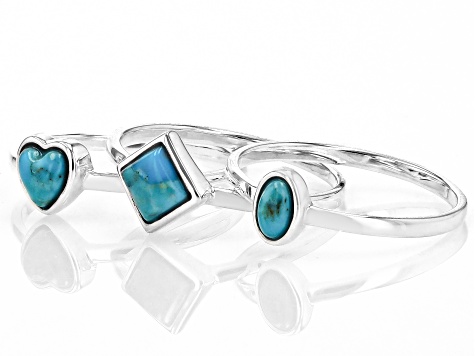 Blue Turquoise Sterling Silver Set of 3 Rings