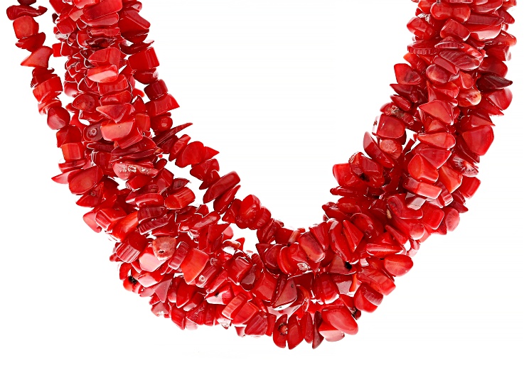 アクセサリー RED Red Coral Rhodium Over Sterling Silver Chip Necklace - CTB1148 | JTV