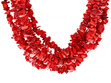 Picture of Red Coral Rhodium Over Sterling Silver Chip Necklace