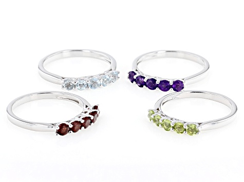 Multi-Gem Sterling Silver Ring Set Of 4 2.65ctw