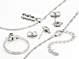 Green Chrome Diopside Rhodium Over Silver Ring, Earrings, and Pendant with Chain Set 1.59ctw