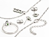 Green Chrome Diopside Rhodium Over Silver Ring, Earrings, and Pendant with Chain Set 1.59ctw