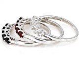 Red Garnet Sterling Silver Ring Set Of 3 2.25ctw