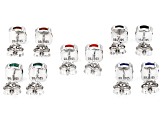 Multi-Color Multi-Gem Platinum Over Sterling Silver Set of 5 Earrings Box Set