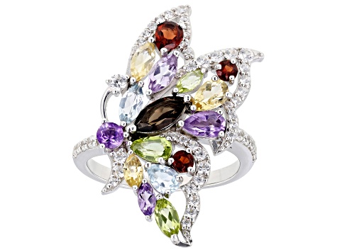 Multicolor Rhodium Over Sterling Silver Butterfly Ring 2.58ctw