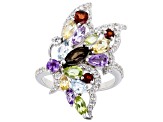 Multicolor Rhodium Over Sterling Silver Butterfly Ring 2.58ctw