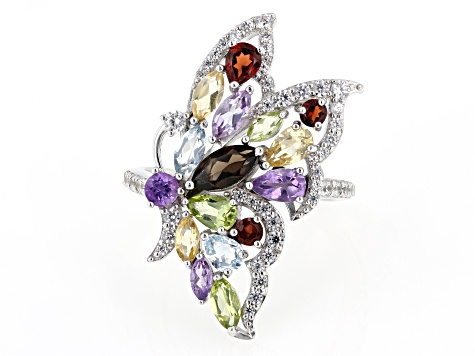 Multicolor Rhodium Over Sterling Silver Butterfly Ring 2.58ctw