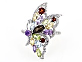 Multicolor Rhodium Over Sterling Silver Butterfly Ring 2.58ctw