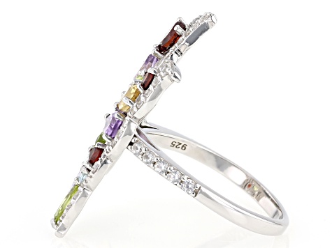 Multicolor Rhodium Over Sterling Silver Butterfly Ring 2.58ctw
