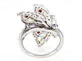 Multicolor Rhodium Over Sterling Silver Butterfly Ring 2.58ctw