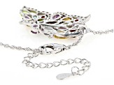 Multicolor Multi-Gem Rhodium Over Sterling Silver Butterfly Pendant With Chain 4.02ctw
