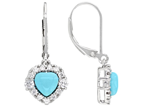 Blue Sleeping Beauty Turquoise With White Zircon Rhodium Over Sterling Silver Earrings