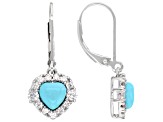 Blue Sleeping Beauty Turquoise With White Zircon Rhodium Over Sterling Silver Earrings