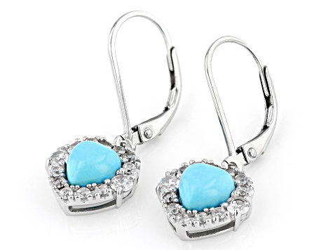Blue Sleeping Beauty Turquoise With White Zircon Rhodium Over Sterling Silver Earrings