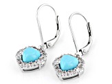 Blue Sleeping Beauty Turquoise With White Zircon Rhodium Over Sterling Silver Earrings