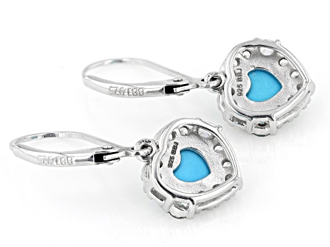 Blue Sleeping Beauty Turquoise With White Zircon Rhodium Over Sterling Silver Earrings