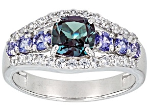 Blue Lab Created Alexandrite Rhodium Over Sterling Silver Ring
