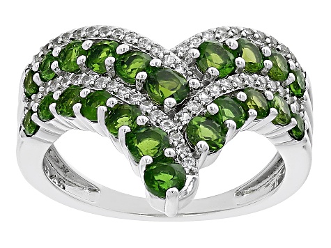 Green Chrome Diopside Rhodium Over Sterling Silver Ring 1.87ctw