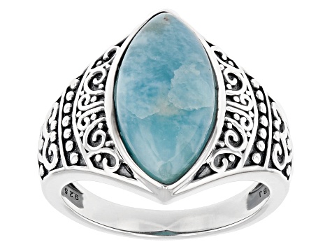 Sterling Silver Locket Ring with Natural Larimar Stones - Peace Treasure