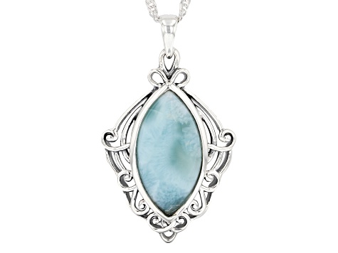 Blue Larimar Sterling Silver Solitaire Pendant With Chain