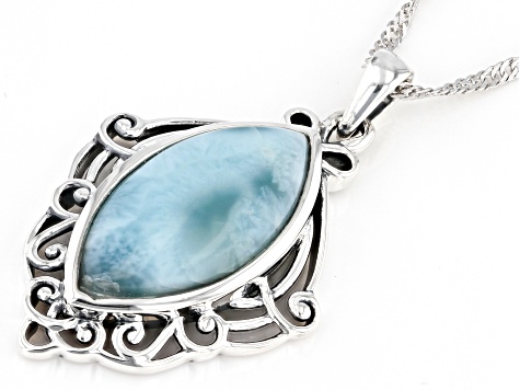 Blue Larimar Sterling Silver Solitaire Pendant With Chain