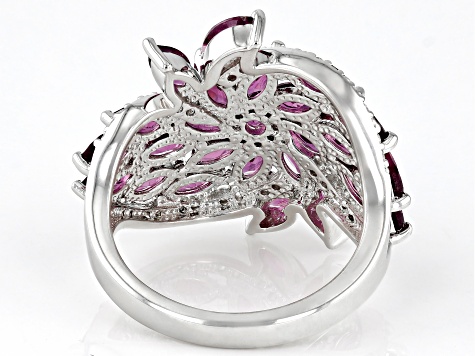 Raspberry Rhodolite Rhodium Over Sterling Silver Ring 4.87ctw