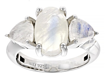 Picture of Rainbow Moonstone Rhodium Over Sterling Silver 3-Stone Ring