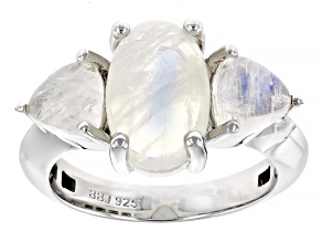 Rainbow Moonstone Rhodium Over Sterling Silver 3-Stone Ring