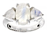 Rainbow Moonstone Rhodium Over Sterling Silver 3-Stone Ring
