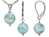 Blue Larimar Rhodium Over Sterling Silver Earrings And Pendant With Chain