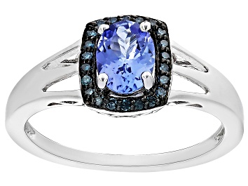 Picture of Blue Tanzanite Rhodium Over Sterling Silver Ring 0.90ctw