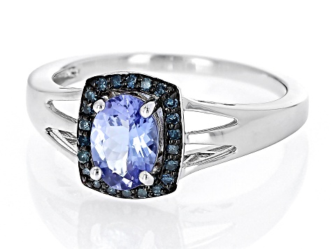 Blue Tanzanite Rhodium Over Sterling Silver Ring 0.90ctw