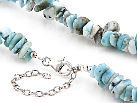 Blue Larimar Rhodium Over Sterling Silver Chip Necklace and Stackable Bracelet Set