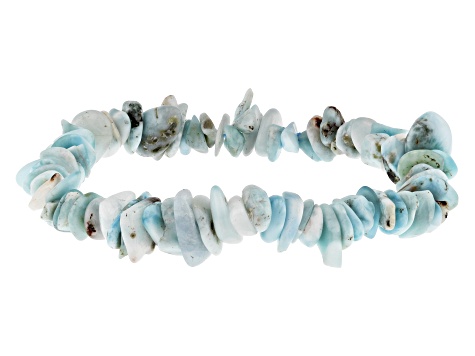 Blue Larimar Rhodium Over Sterling Silver Chip Necklace and Stackable Bracelet Set