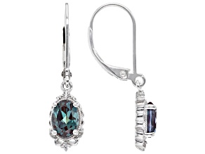 Blue Lab Created Alexandrite Rhodium Over Silver Earrings 1.72ctw