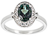 Blue Lab Created Alexandrite Rhodium Over Silver Ring