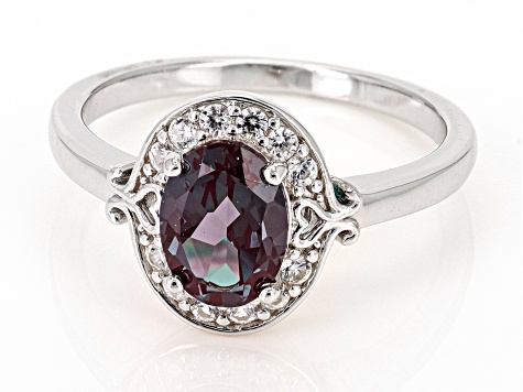 Blue Lab Created Alexandrite Rhodium Over Silver Ring