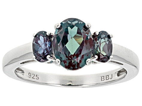 Blue Lab Created Alexandrite Rhodium Over Sterling Silver Ring