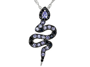 Blue Tanzanite Rhodium Over Sterling Silver Snake Pendant with Chain 0.32ctw