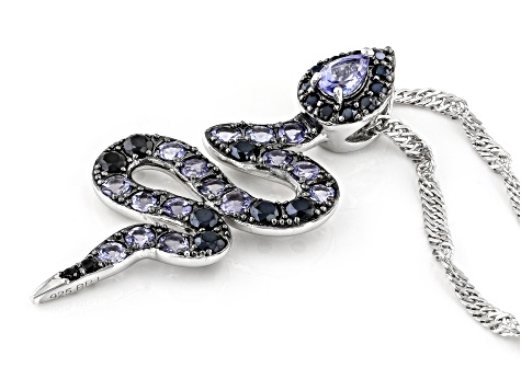 Blue Tanzanite Rhodium Over Sterling Silver Snake Pendant with Chain 0.32ctw