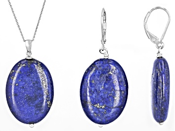Picture of Blue Lapis Lazuli Rhodium Over Sterling Silver Earrings and Pendant with Chain Set
