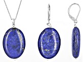 Blue Lapis Lazuli Rhodium Over Sterling Silver Earrings and Pendant with Chain Set