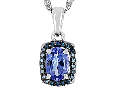 Blue Tanzanite Rhodium Over Silver Pendant With Chain 0.90ctw