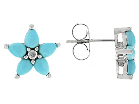 Blue Sleeping Beauty Turquoise Rhodium Over Sterling Silver Star Stud Earrings 0.01ctw